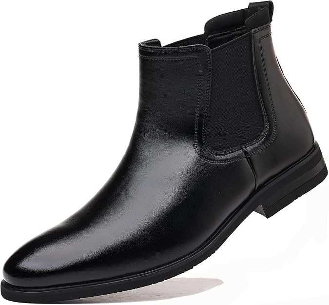 DADAWEN Men's Chelsea Boots Leather Casual Chukka Ankle Boots Classic Elastic Dress Boots for Men