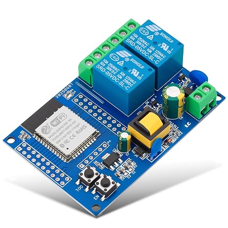 ESP32 Relay Board 2 Channel 5V Relay Module with WiFi Bluetooth 4MB Flash Programmable Button Indicator Light for Arduino Smart Home IoT Projects