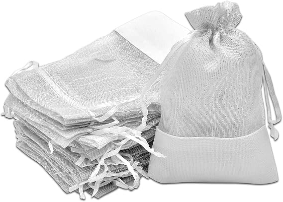 24pc Linen Fabric & Sheer Organza Gift Bags w. Drawstring by TheDisplayGuys