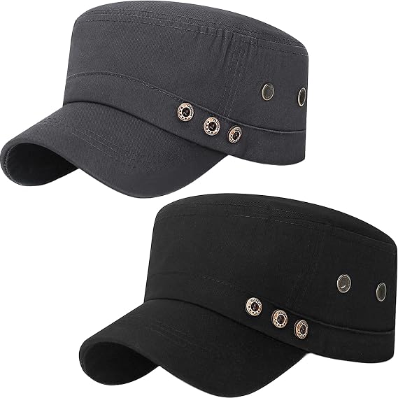 Cadet Army Hat 2 Pieces Flat Top Cap Unisex Military Hat for Women Men
