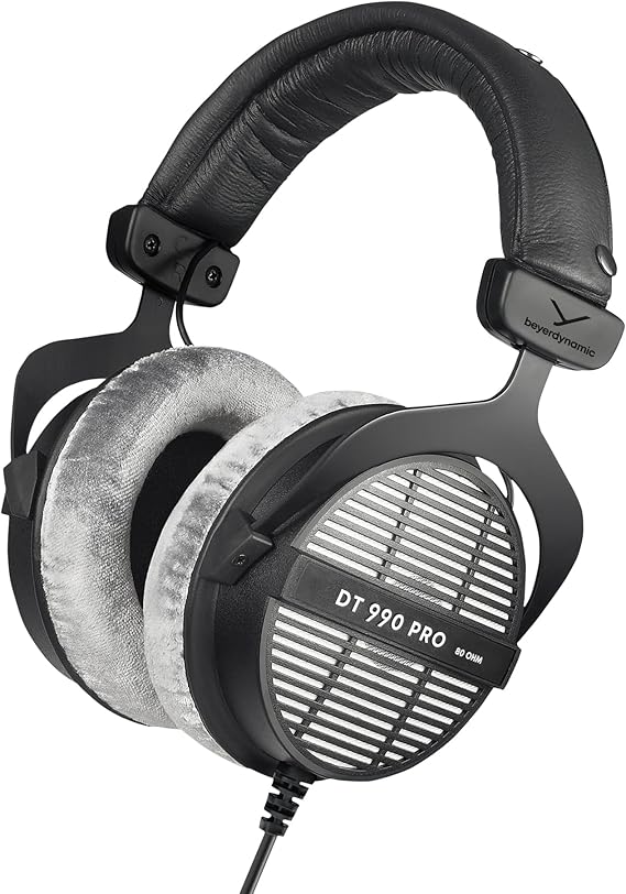 beyerdynamic DT 990 PRO Studio Headphones (80 Ohm, Gray) | Open Back, Over Ear, Wired Professional Audiophile, Gaming, Podcast, Mixing, Limited Edition Gray Velour Ear Pads