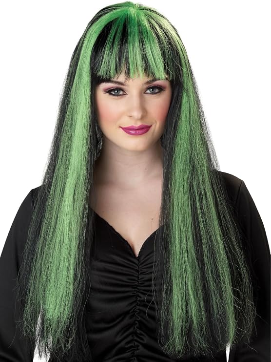 Seasons Witch Morticia Halloween Wig for Women, Green