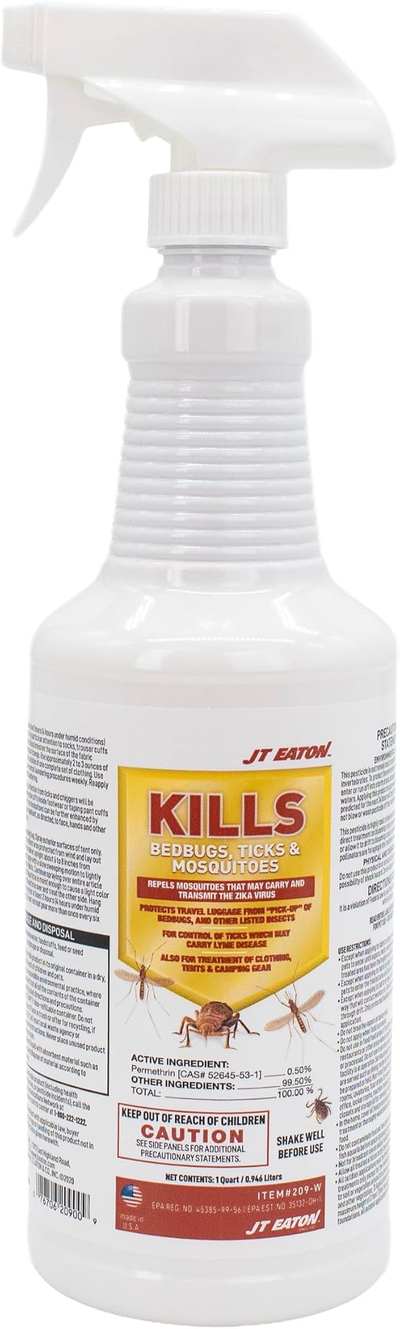 JT Eaton Water-Based Insecticide Spray for Bed Bugs, Ticks, and Mosquitos, Quart Bottle