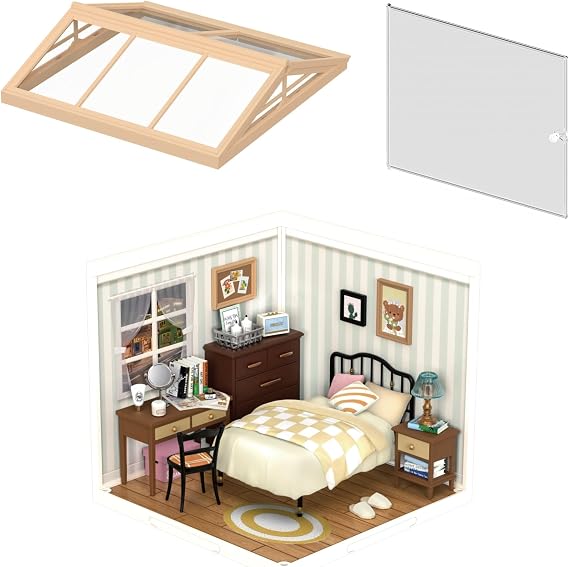 ROBOTIME DIY Miniature House Kit Mini Dollhouse Building Toy Set Plastic Tiny Room Making Kit with Accessories Model Room Craft Hobby Decent Gift