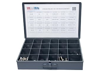 1250 Piece Stainless Steel Hex Head Cap Screw Bolt, Nut, and Washer Assortment 18-8 Coarse Thread Set