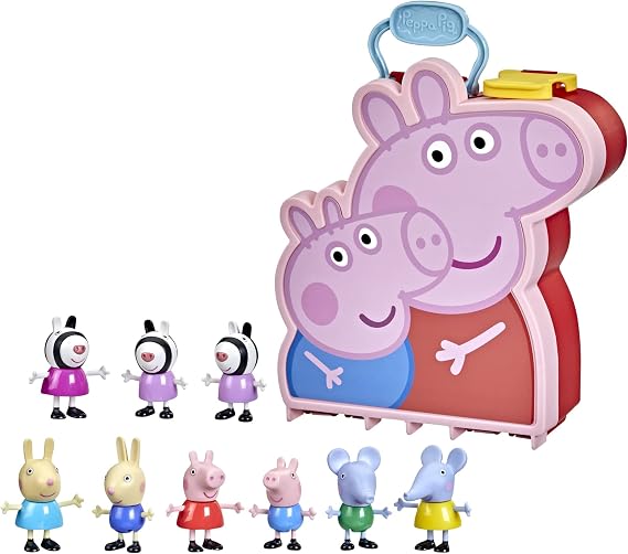 Peppa Pig Peppa's Adventures Mallette Peppa, George et leurs amis, jouet préscolaire, 9 figurines avec les soeurs Zebra