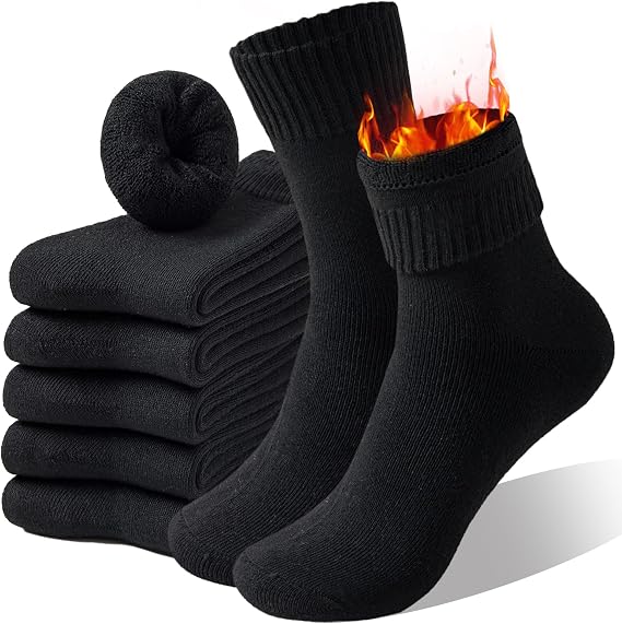 Josnown Mens Thermal Socks - 5 Pairs Thick Cushioned Winter Warm Socks