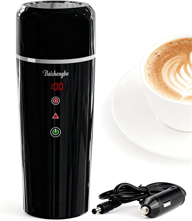 Car Electric Kettle | LED Car Coffee Maker | 12V/24V Car Kettle | 14.2 oz Auto Stir | | IPX7, BPA-Free, Keep-warm 104-194F, 20-min Boil | Fahrenheit (F) Display