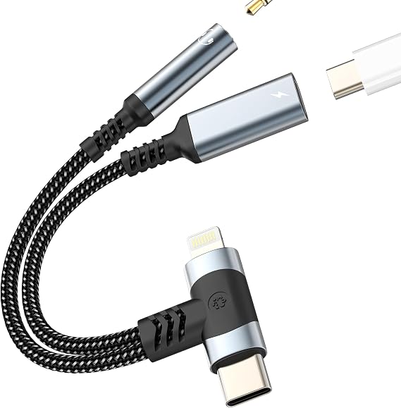 Lightning USB C to 3.5mm Audio Adapter Aux Headphone Jack (2in2) for iPhone 17 16 15 14 13 Pro Max Charger Headset Dual Stereo Cable Lighting Accessories for iPad mini Compatible with Samsung S24 S21
