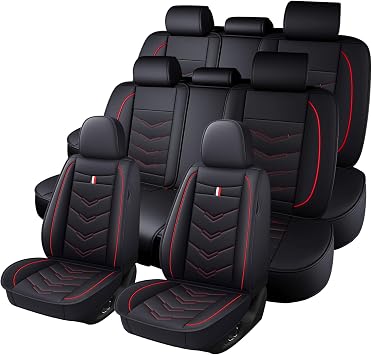 Car Seat Cover 7 Seats for Acura MDX 2003-2026, Durable Wear Resistant Waterproof Vehicle Cushion Cover, Breathable No Odor Premium Leather Vehicle Seat Covers.Standard,Black Red