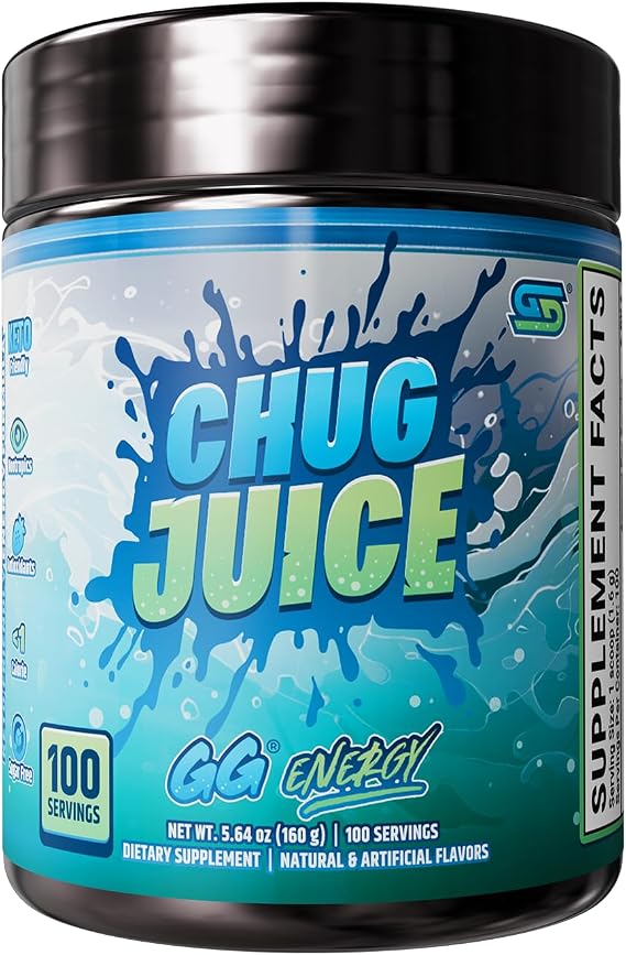 Gamer Supps GG Energy - Chug Juice by LazarBeam (100 Servings) - Keto Friendly Gaming Energy and Nootropic Blend, Sugar Free + Caffeine + Vitamins + Immune Support, Powder Drink
