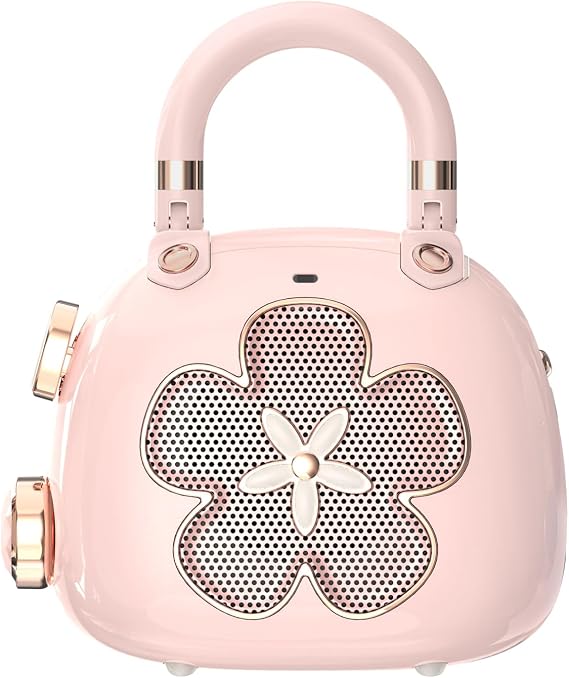 DOSS Candy 2-in-1 Mini Bluetooth Speaker, Loud Audio, Cute Backpack Charm | 8H playtime, retro purse design, clear bass, easy carry, girls' favorite accessory, women's holiday gift, light pink