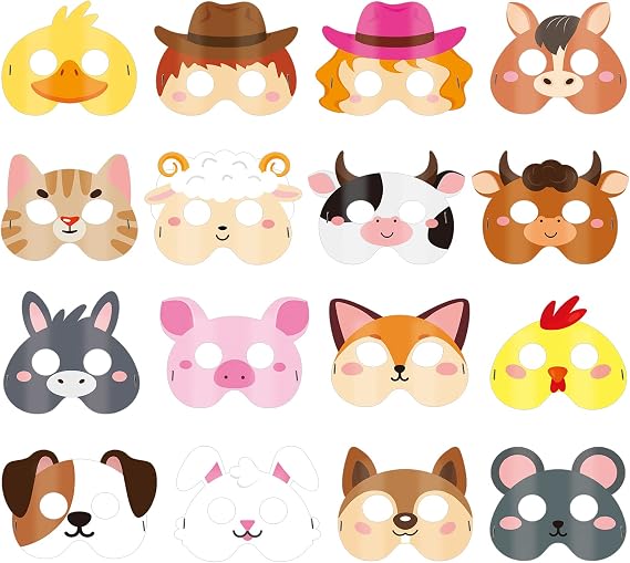Deekin 48 Pcs Animal Party Masks for Kids Farm Forest Animal Face Mask Barnyard Jungle Safari Party Favors for Zoo Farmhouse Theme Birthday Costume Dress up Decoration