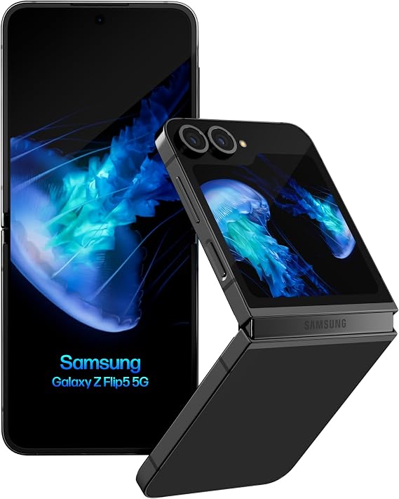 Samsung Galaxy Z Flip5 5G Unlocked Smartphone (Like New) - 256GB Graphite, 6.7" Dynamic AMOLED 2X Foldable Display, 8GB RAM, US Version, Bundle with Qi Wireless Charging Pad