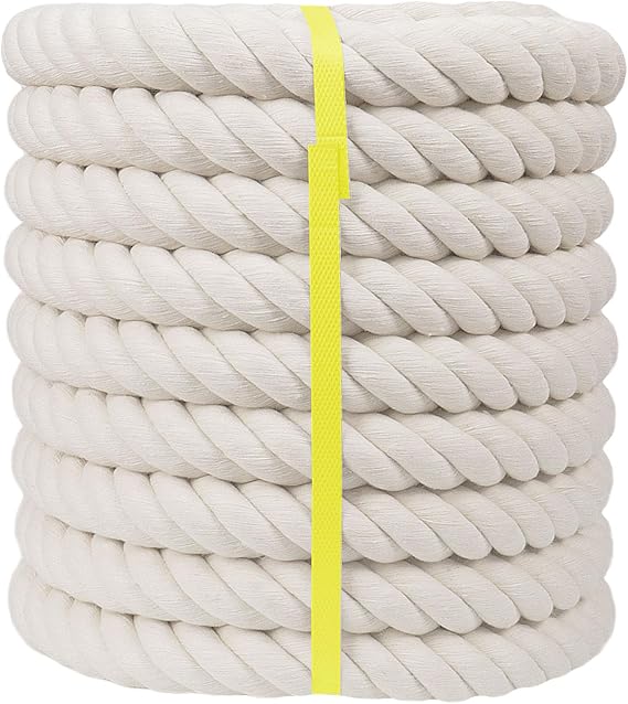 Twisted Cotton Rope (1.5 inch x 50 feet) Natural White Rope for Nautical, Tug of War, Climbing, Hammock, Decorating