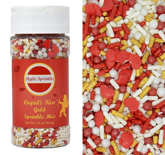Mystic Sprinkles Valentine's Day Sprinkle Mixes (Cupid's Kiss Gold Sprinkle Mix 3.4oz)