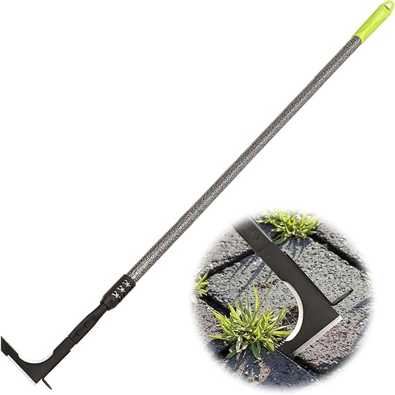 Crack Weeder, Long Handle Crevice Weeding Tool, 48" Efficient Weeder Tool Stainless Steel Weed Grabber Remover, Manual Weed Puller for Sidewalk, Paver, Narrow and Wall Gaps Remove Moss Weeds