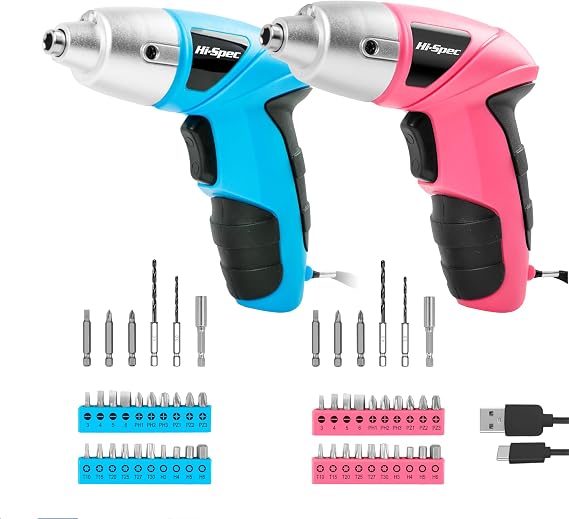 Hi-Spec Electric Screwdriver 27pc 3.6V Pink USB Small Power Screwdriver Set and 27pc 3.6V Blue USB Small Power Electric Screwdriver Set