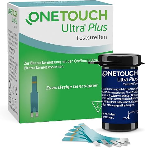 OneTouch Ultra Plus Blood Glucose Test Strips Pack of 50 50 precise test strips for reliable blood glucose measurement in diabetes (sugar disease). Easy to use.