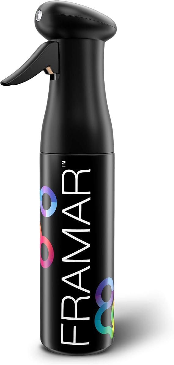 FRAMAR Premium Hair Mister Spray Bottle, Continuous Spray Bottle For Hair | Water Sprayer, Continuous Mister for Salon Supplies, Ultra Fine Mist, Black 250 ml