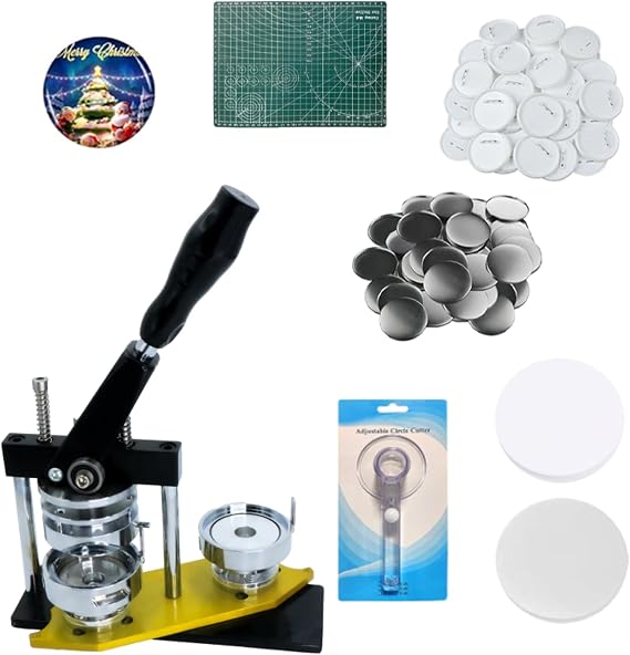 Button Maker Machine, 58mm/2.25 inch Pin Button Badge Maker,Interchangeable Button-Models Press Machine Kit with 300 Sets Buttons-Part Supplies & Circle Cutter & Cutting Mat