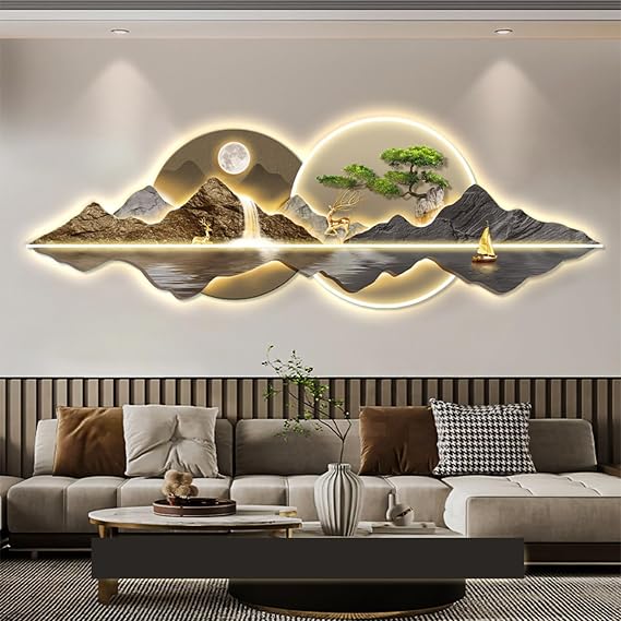 Welcoming Pine LED Night Light, Art Wall Home Hanging Painting, Imitation 3D Wood Wall Art Decor, Wall Night Ligt Decor for Living Room Bedroom Office,F,3090cm