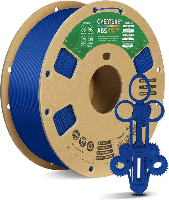 OVERTURE ABS High Strength 3D Printer Filament 1.75mm, 1kg Blue | Low Warping, Excellent Durability, 1kg (2.2lbs) Dimensional Accuracy +/- 0.02mm, Fits Most FDM Printers (Blue)
