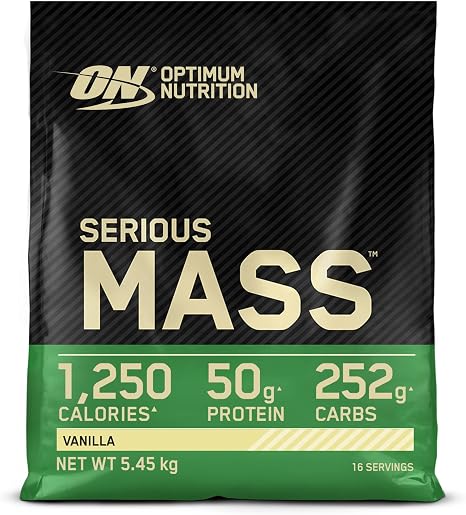 Optimum Nutrition Serious Mass Protein Powder High Calorie Mass Gainer with Vitamins Creatine and Glutamine Vanilla 16 Servings 5.45kg packaging may vary