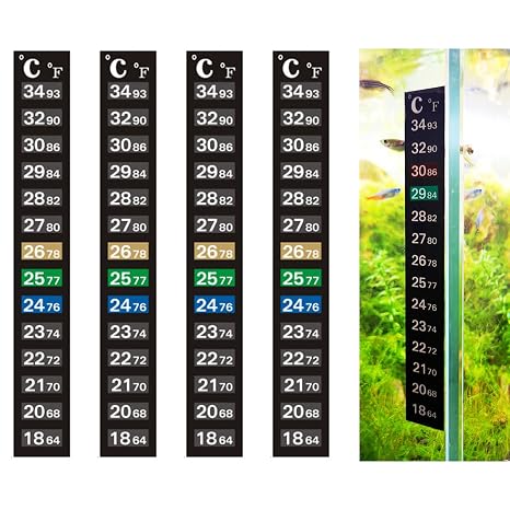 4Pcs Aquarium Temperature Meter Sticker Thermometer Strip Tank Fish Thermometer Temperature Sticker for Home Fish Tank and Aquarium Measurement 18-34°C