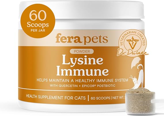 Fera Pets Lysine for Cats - Immune Support Powder Food Topper, 60 Scoops
