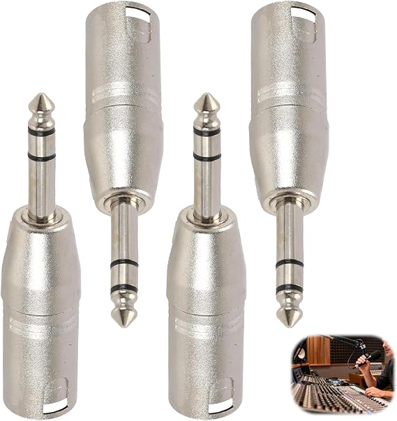 4-Pack Jack to XLR Adapter, Nickel Plated 6.35mm male Mono to XLR Male, Robust Construction for Professional Audio, Compatible with Mixers and Amplifiers, Balanced TRS to XLR for Live Performances