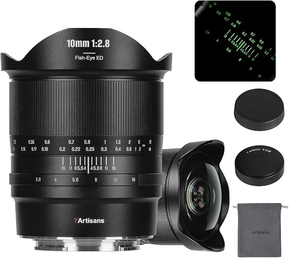 7artisans 10mm F2.8 II Wide Angle Fisheye Camera Lens,Full-Frame Mirrorless,185 Field of View,Creative Photography for Architecture,Astro,VR,Travel (Canon RF)