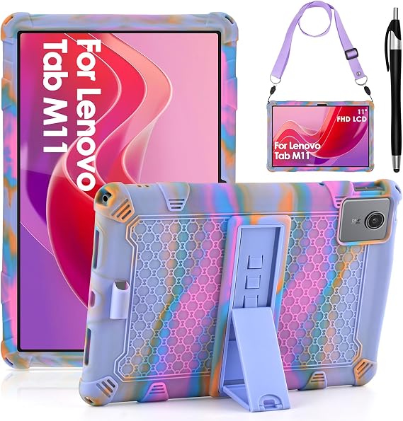 DETUOSI Tablet Case Compatible with Lenovo Tab M11/ K11 LTE 11 inch (TB-330FU/330XU), Multi Angle Silicone Protective Cover for Lenovo Tab M11, Rose Red & Purple