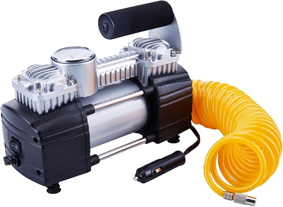 TIREWELL Tire Inflator Portable Air Compressor, 12V 150PSI Air Pump for Car, SUV, Motorcycle, Bicycle, Tire Inflator with Gauge, Air Car Pump with Battery Clamp and 5M Hose, Twin Cylinder Air Pump