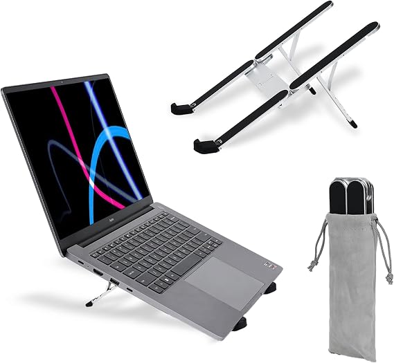 Travel Depot Portable Laptop Stand, Foldable Laptop, (10-15.6") | Stand for Desk and Travel, Ergonomic 6-Level Angle Adjustable Computer Riser, Compact ABS Holder Compatible with All Lap Tops