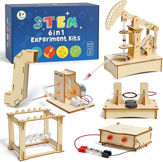 STEM Toys Age 8+, Wooden Engineering Science Experiments kit(6 Pack Set)