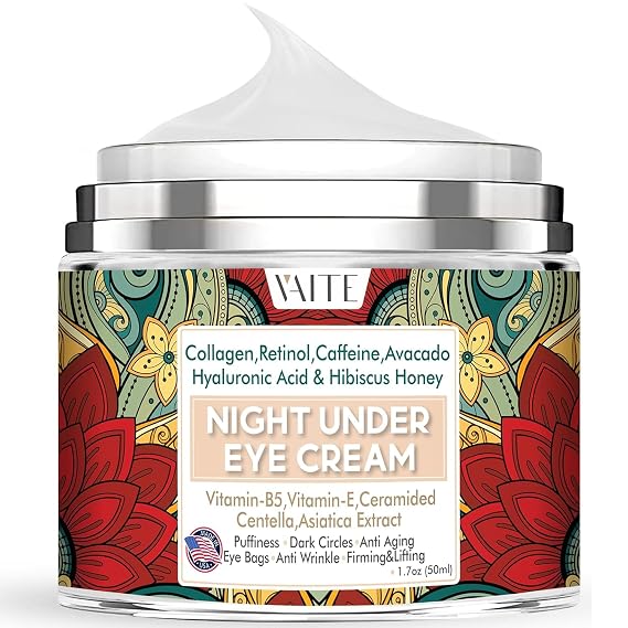 Under Eye Cream with Collagen, Retinol, Caffeine & Hyaluronic Acid Night & Day Moisturizer for Puffiness, Dark Circles, Anti-Aging & Wrinkles Enriched with Vitamin B5, E, Hibiscus & Avocado