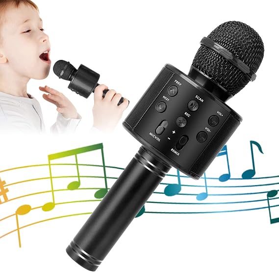 Wireless Bluetooth Karaoke Microphone for Kids and Adults, 5-in-1 Portable Handheld Karaoke Mic Speaker Player Recorder with Adjustable Remix FM Radio for Girls Boys Teens Adults