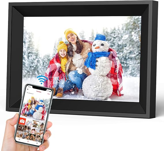 Digital photo frame, 10.1 inch WiFi electronic smartphone photo frame, IPS touch screen, 16GB storage, intelligent control, automatic rotation, instantly & remotely share photos and videos, gift for family parents.