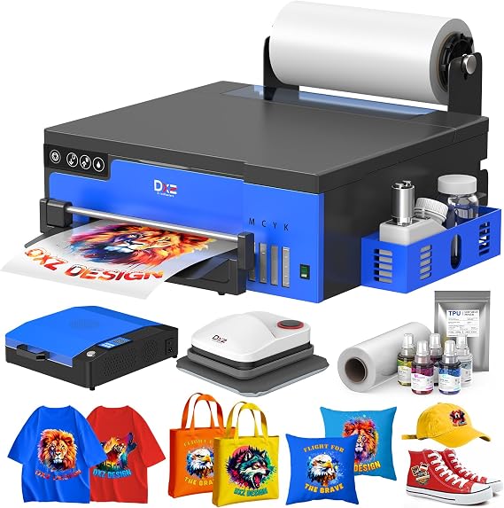 DXZ 2026 Upgraded A4 DTF Printer with XP600 Printhead White Ink Stirring, Film Cutter, High-Speed DIY T-Shirt Printing, 2-Year Ink Included(Printer+Oven)