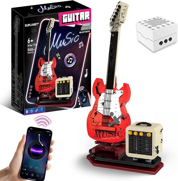 Electric Guitar Building Set Gift for Adults & Kids,500PCS | Interactive Collectible Set with Bluetooth Speaker & Reverb Amplifier Birthday Gift for Boys,Girls & Music Lover