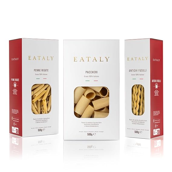 Eataly Sunday Sauce Box Pasta Bundle Pack- Antichi Fusilli, Paccheri & Penne Rigate, 3-500g (17 oz.) Boxes- 1 Each