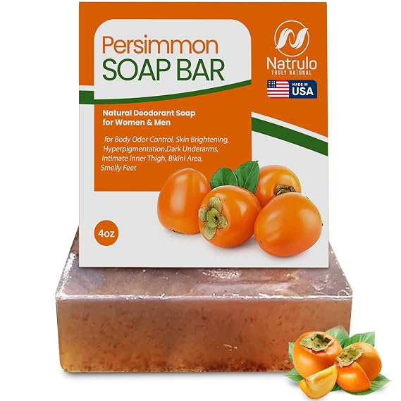 Natrulo Persimmon Soap Bar for Body Odor Control Purifying Deodorizing Body Wash with Japanese Persimmon & Green Tea Extract for Eliminating Body Odor Deodorant Soap for Skin Cleansing