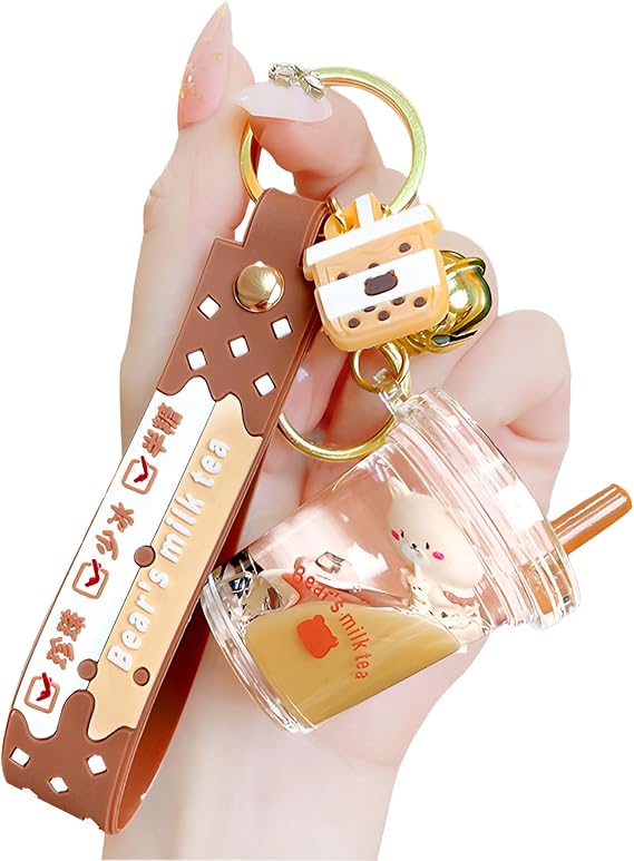 Cute Keychain Kawaii Boba Liquid Bear Keychain Cat Key Chain Backpack Charm Women Men Girl Boy Kid Teens Daughter
