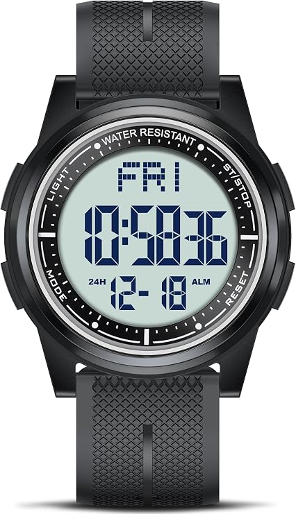 WIFORT Digital Watches Men Women 5 ATM Waterproof Watch with EL Backlight Dual Time Zone Stopwatch Countdown Alarm Clock Ultra Light and Wide Angle Display Digital Watch Unisex