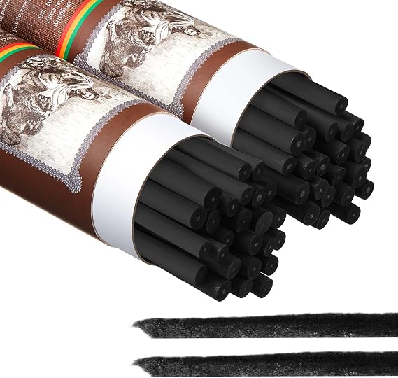 Gueevin 50 Pcs Soft Willow Charcoal Sticks Drawing,7-9mm