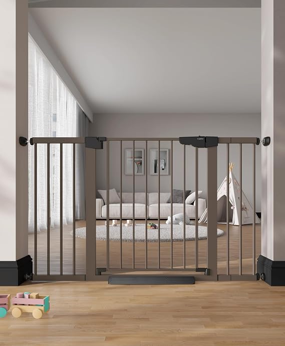 Cumbor Adjustable Baby & Pet Gate Set, 29.243" & 29.7-51.5" Gates with Dual-Lock, Auto-Close, One-Hand Operation for Stairs, Hallways & Doorways
