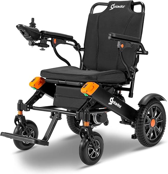 Aotedor Electric Wheelchairs for Adults,Equipped with 2 Packs Safe Side Slide-in Batteries 20 Miles Travel Range All Terrain Motorized Wheelchair for Seniors Airline Approved (Black-Orange)