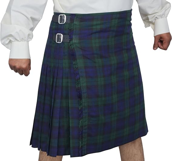 Scottish 8 Yards Poly Viscose Tartan Premium Quality Kilt for Men-Scottish 8 Yard Kilt for Men (52" Waist at Belly Button, Black Watch Polyviscose Tartan)