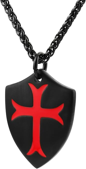 HZMAN Knights Templar Cross Joshua 1:9 Shield Stainless Steel Necklace